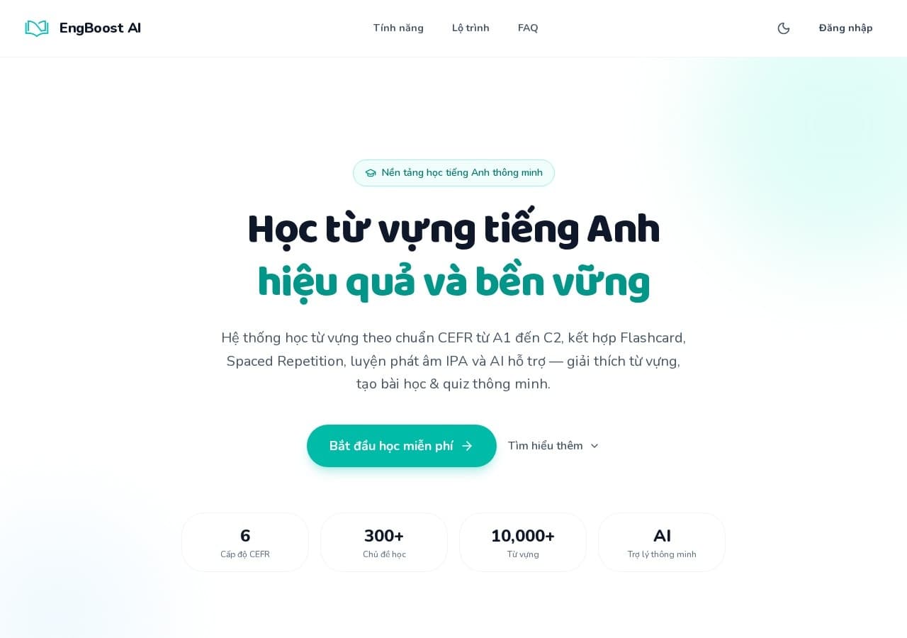 Ảnh chụp EngBoost AI — App Học Tiếng Anh